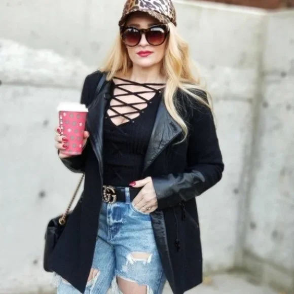 MODERN DOLLZ LEATHER ACCENTED JACKET - Picture 2 of 4